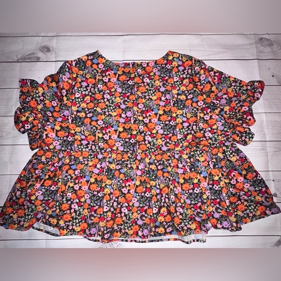 Shein 4X Floral Baby Doll Top with Flutter Sleeves, Lightweight, Office Wear - Picture 2 of 3